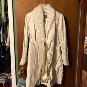 Wilsons Leather Cream Coat with Fur Collar